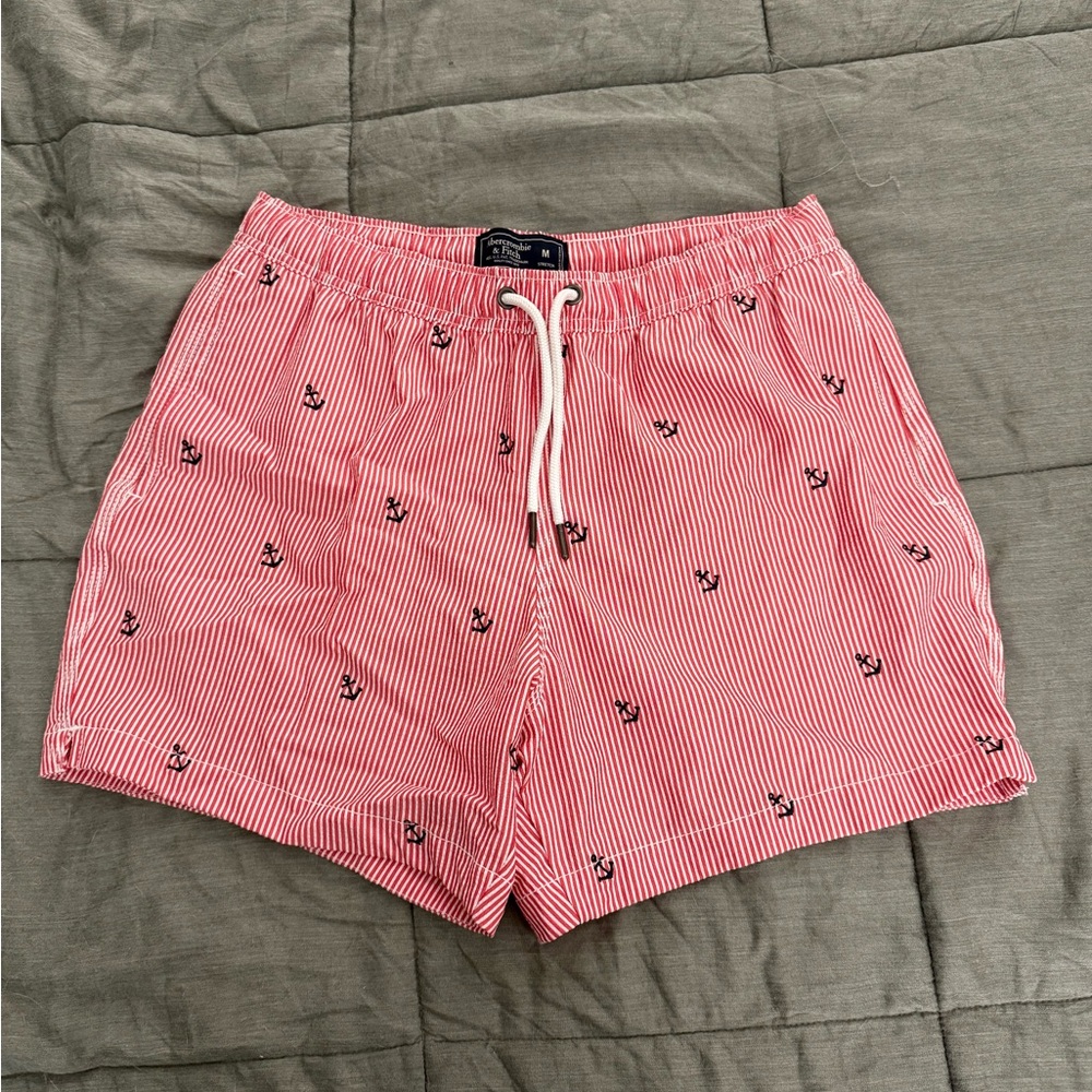 Abercrombie & Fitch Red Striped Anchor Shorts